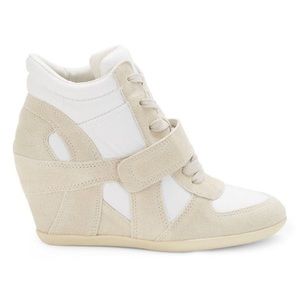 New Women’s White ASH As-Bowie Suede Wedge Sneakers size 40, US 8.5